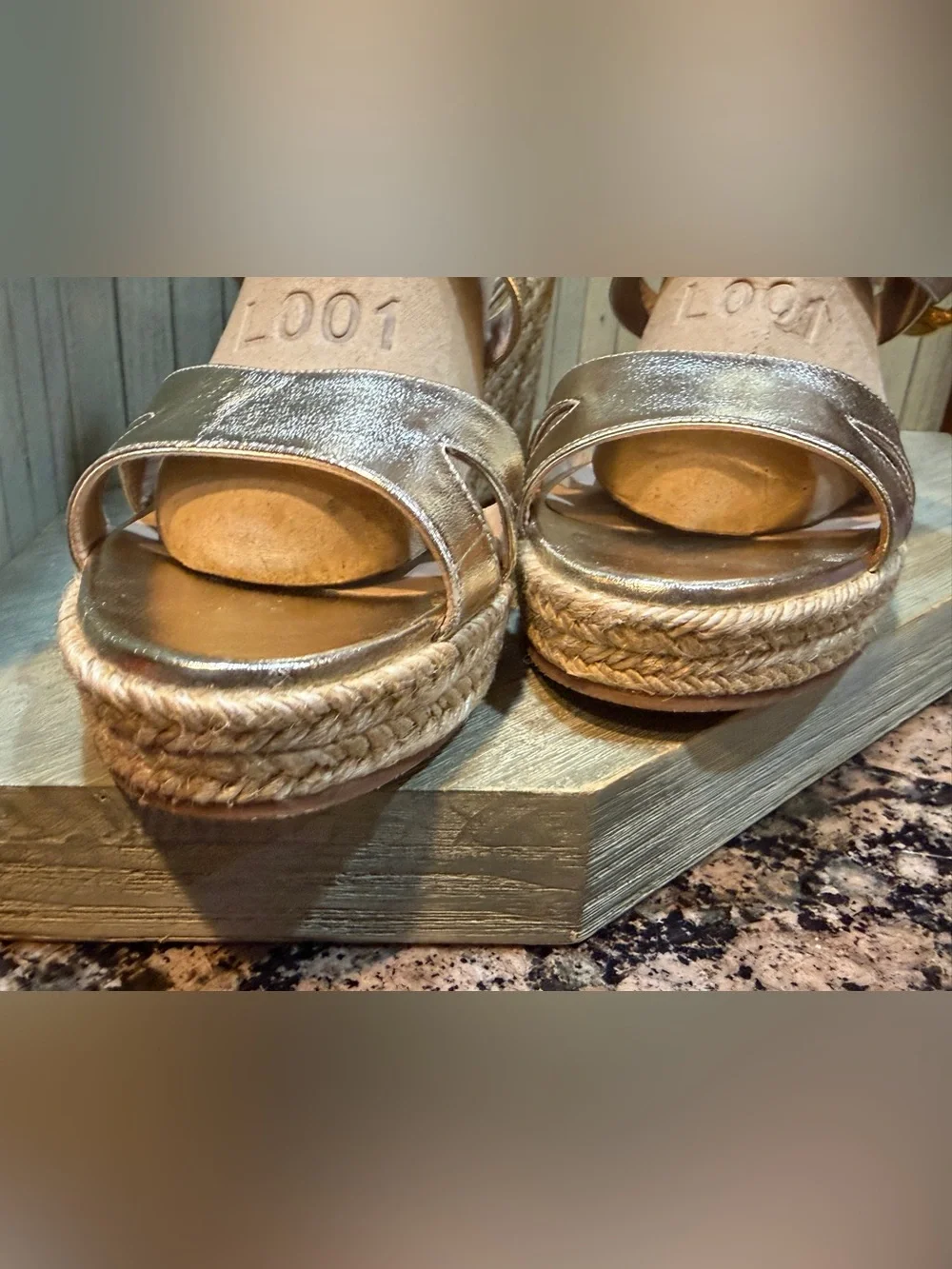 New Stuart Weitzman Metallic Gold Wedge Sandals with Espadrille Platform 10 - Picture 4 of 13
